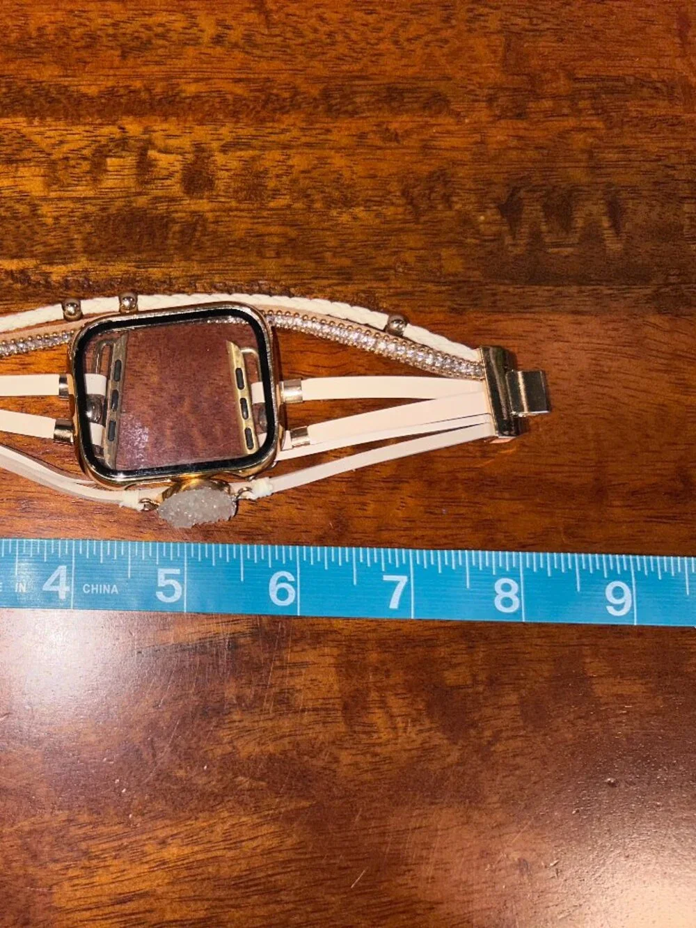 Apple Watch 45mm Series 9/8/7 Gold Tempered Glass Case + Boho Bracelet Band Set